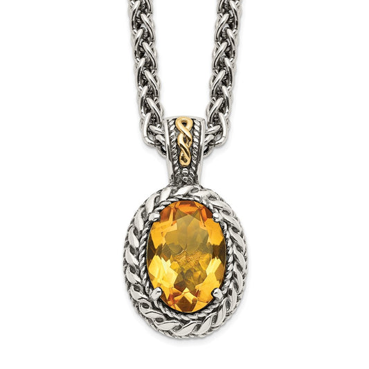 Sterling Silver 14K Gold Accent Oval Citrine Necklace 18"