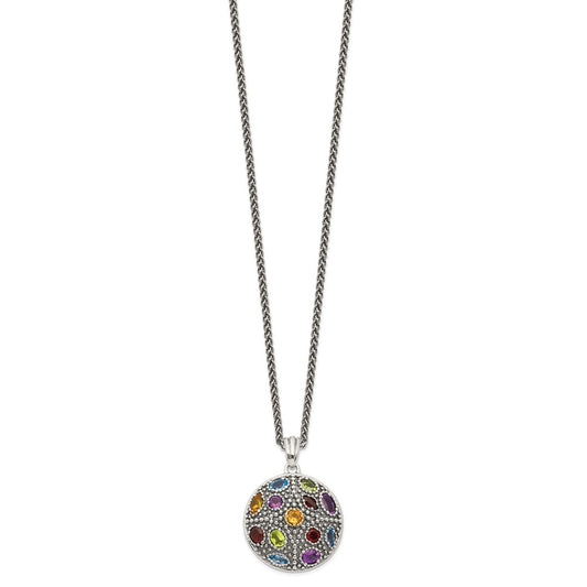 Sterling Silver 14K Gold Accent Amethyst Citrine Blue Topaz Peridot Garnet Necklace 18"
