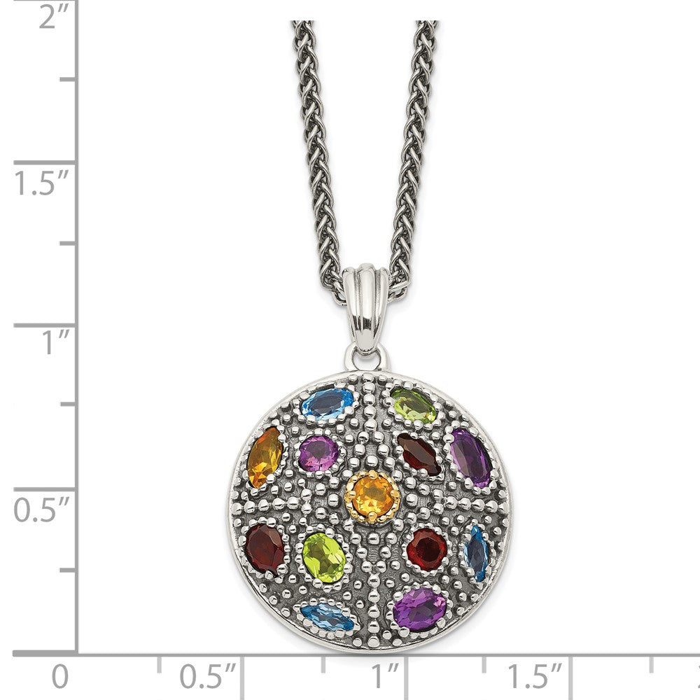 Sterling Silver 14K Gold Accent Amethyst Citrine Blue Topaz Peridot Garnet Necklace 18"