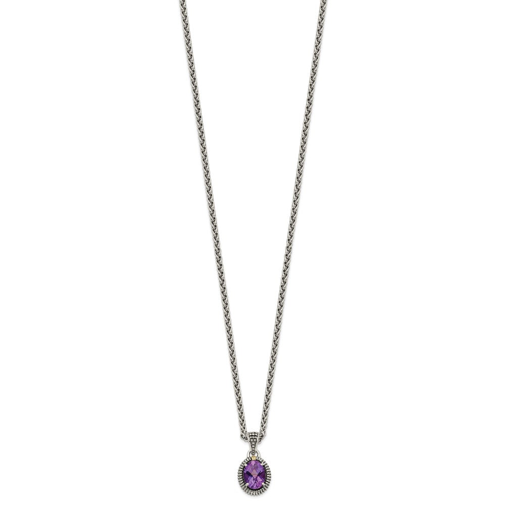 Sterling Silver 14K Gold Accent Amethyst Oval Necklace 18"