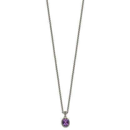 Sterling Silver 14K Gold Accent Amethyst Oval Necklace 18"