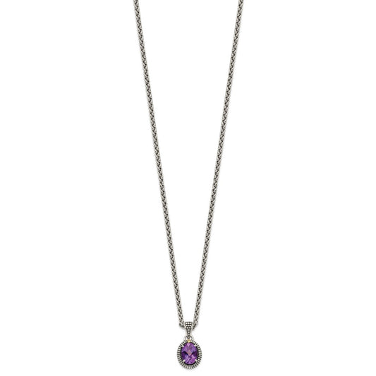 Sterling Silver 14K Gold Accent Amethyst Oval Necklace 18"