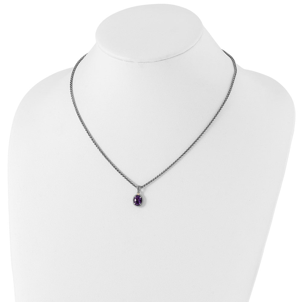 Sterling Silver 14K Gold Accent Amethyst Oval Necklace 18"