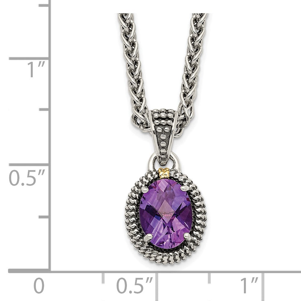 Sterling Silver 14K Gold Accent Amethyst Oval Necklace 18"