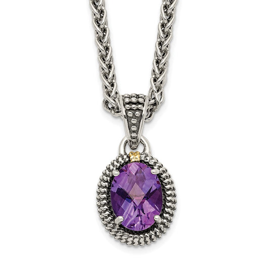 Sterling Silver 14K Gold Accent Amethyst Oval Necklace 18"