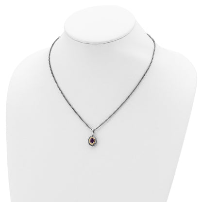 Sterling Silver 14K Gold Accent Oval Bezel Amethyst Necklace 18"