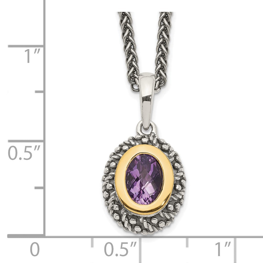 Sterling Silver 14K Gold Accent Oval Bezel Amethyst Necklace 18"