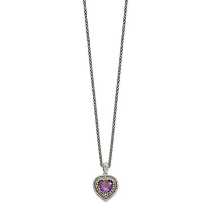 Sterling Silver 14K Gold Accent Amethyst Heart Necklace 18"