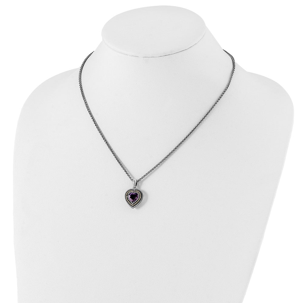 Sterling Silver 14K Gold Accent Amethyst Heart Necklace 18"