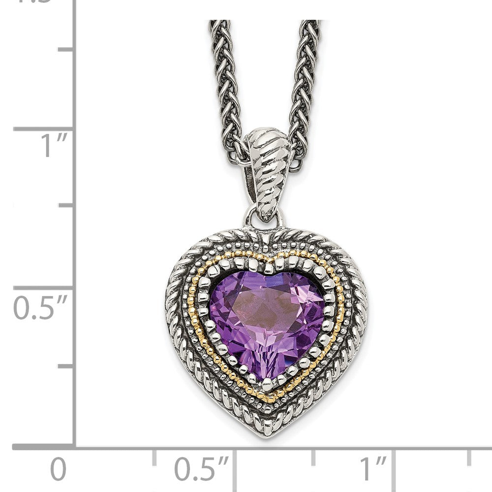 Sterling Silver 14K Gold Accent Amethyst Heart Necklace 18"