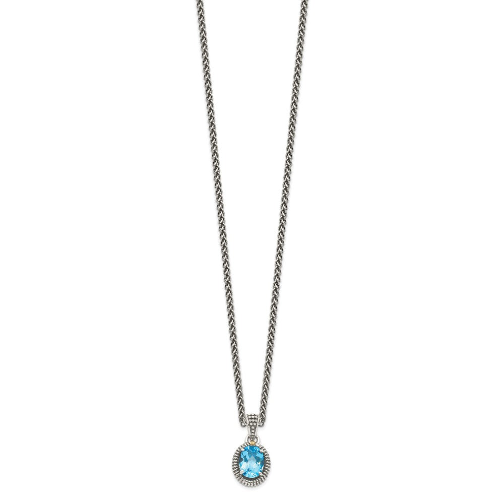 Sterling Silver 14K Gold Accent Oval Light Swiss Blue Topaz Oval Necklace 18"