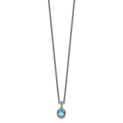 Sterling Silver 14K Gold Accent Oval Light Swiss Blue Topaz Oval Necklace 18"