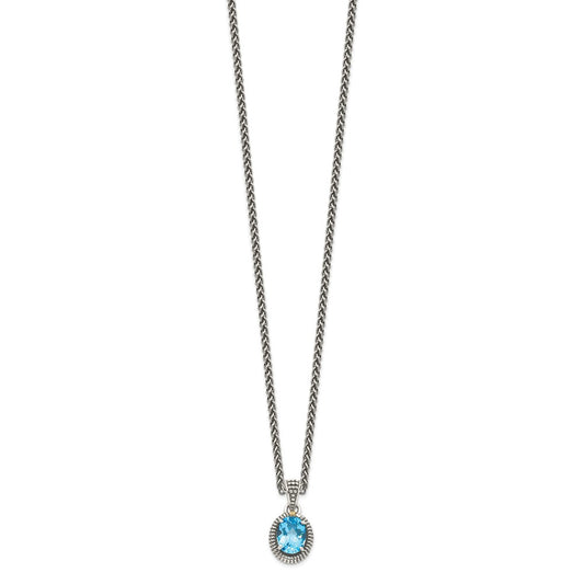 Sterling Silver 14K Gold Accent Oval Light Swiss Blue Topaz Oval Necklace 18"