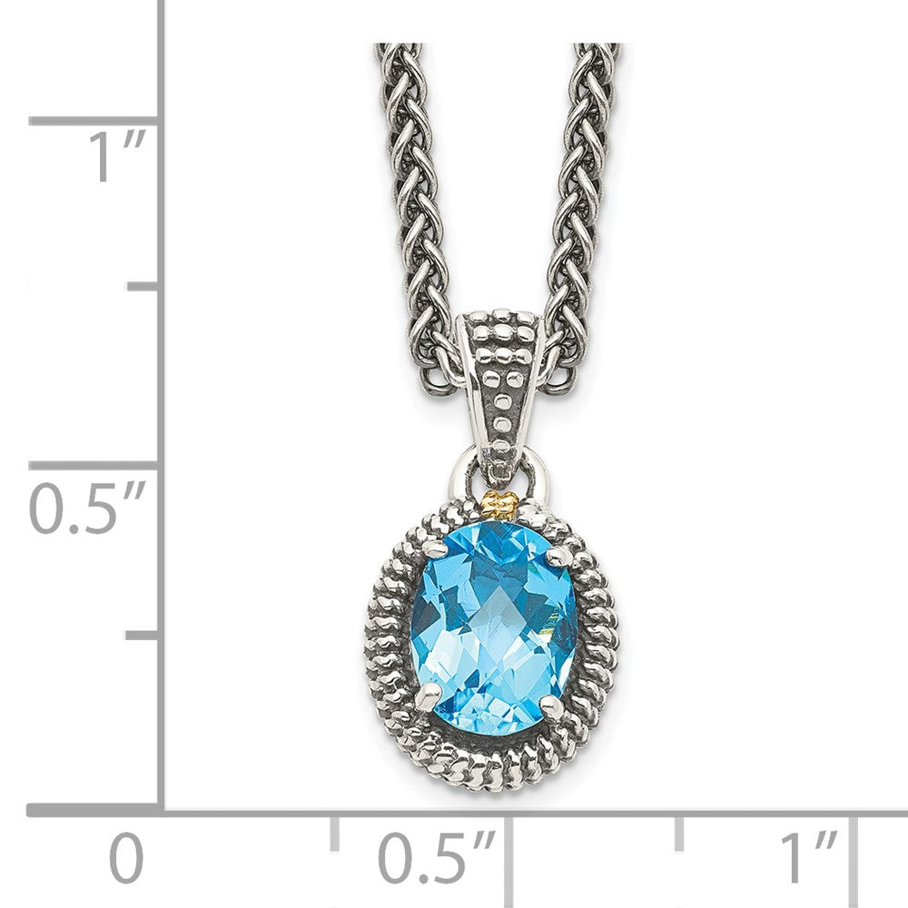 Sterling Silver 14K Gold Accent Oval Light Swiss Blue Topaz Oval Necklace 18"