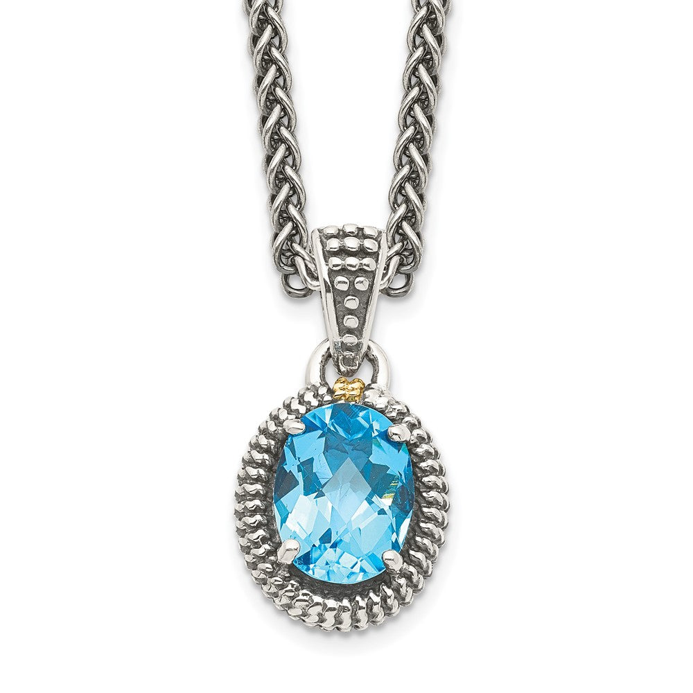 Sterling Silver 14K Gold Accent Oval Light Swiss Blue Topaz Oval Necklace 18"