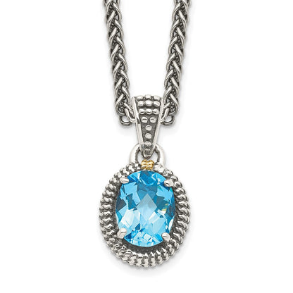 Sterling Silver 14K Gold Accent Oval Light Swiss Blue Topaz Oval Necklace 18"