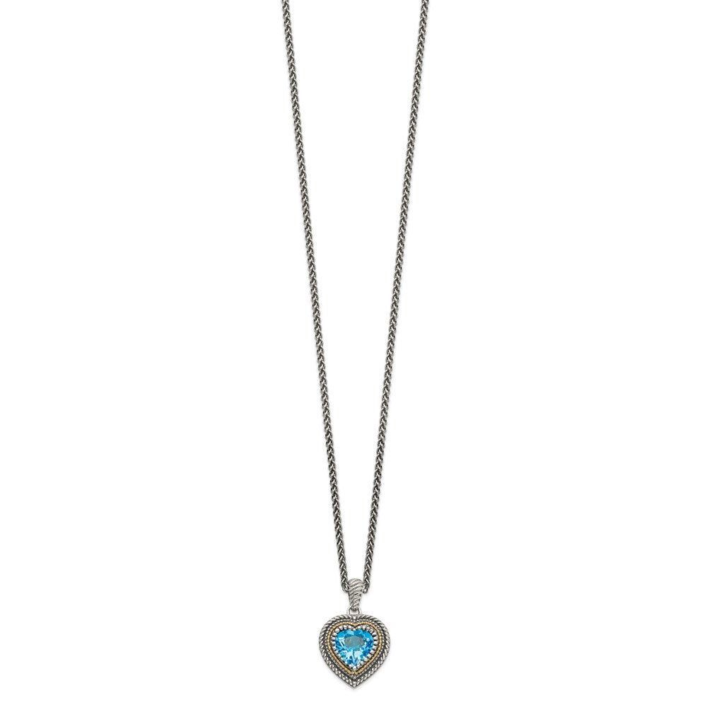 Sterling Silver 14K Gold Accent Light Swiss Blue Topaz Heart Necklace 18"