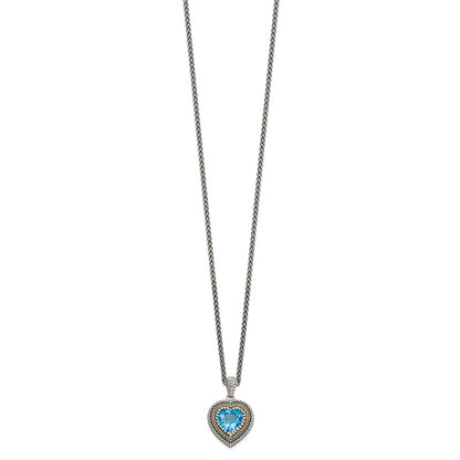 Sterling Silver 14K Gold Accent Light Swiss Blue Topaz Heart Necklace 18"