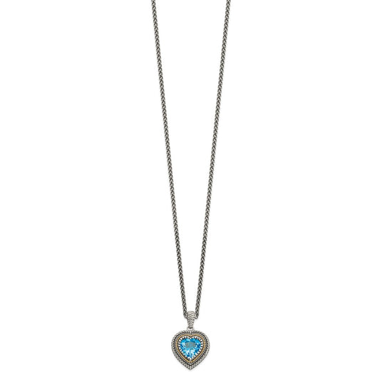 Sterling Silver 14K Gold Accent Light Swiss Blue Topaz Heart Necklace 18"