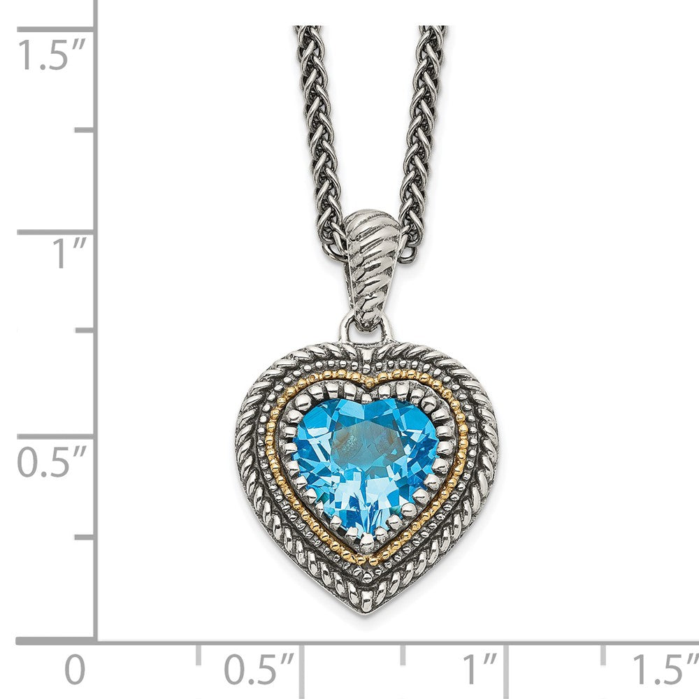 Sterling Silver 14K Gold Accent Light Swiss Blue Topaz Heart Necklace 18"