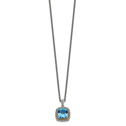 Sterling Silver 14K Gold Accent Cushion Light Swiss Blue Topaz Necklace 18"