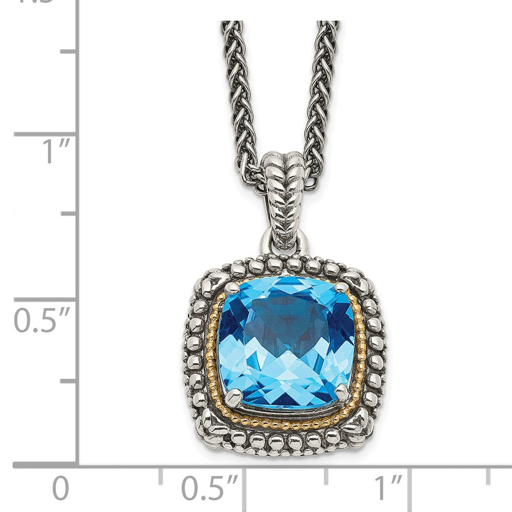 Sterling Silver 14K Gold Accent Cushion Light Swiss Blue Topaz Necklace 18"
