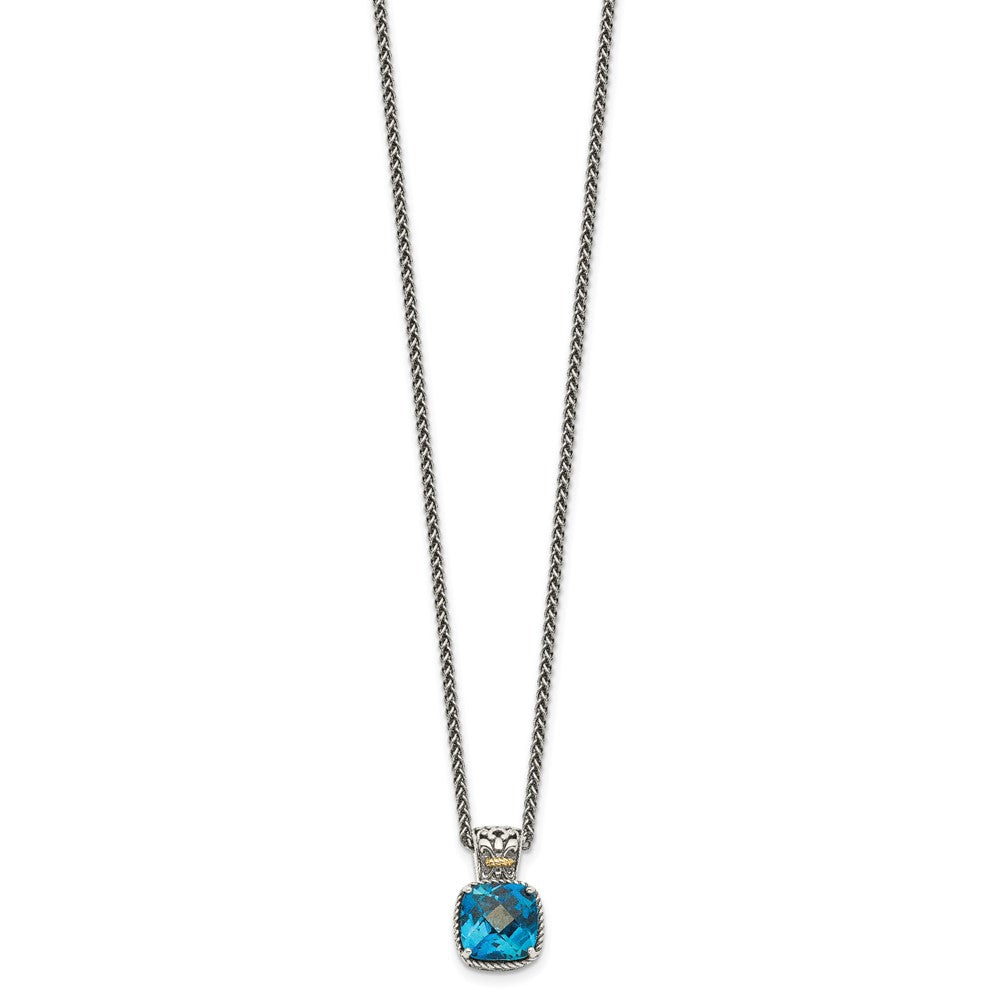 Sterling Silver 14K Gold Accent Cushion London Blue Topaz Necklace 18"