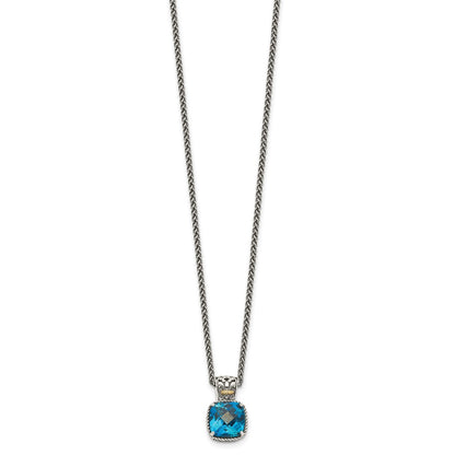 Sterling Silver 14K Gold Accent Cushion London Blue Topaz Necklace 18"