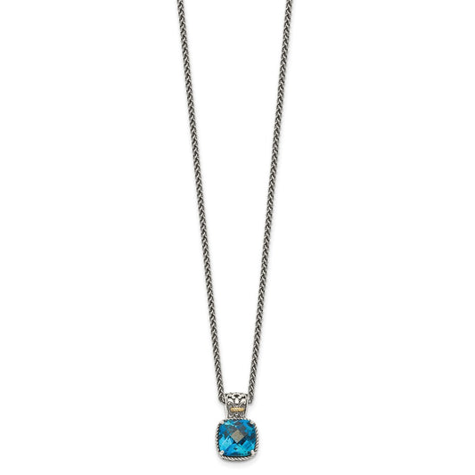 Sterling Silver 14K Gold Accent Cushion London Blue Topaz Necklace 18"