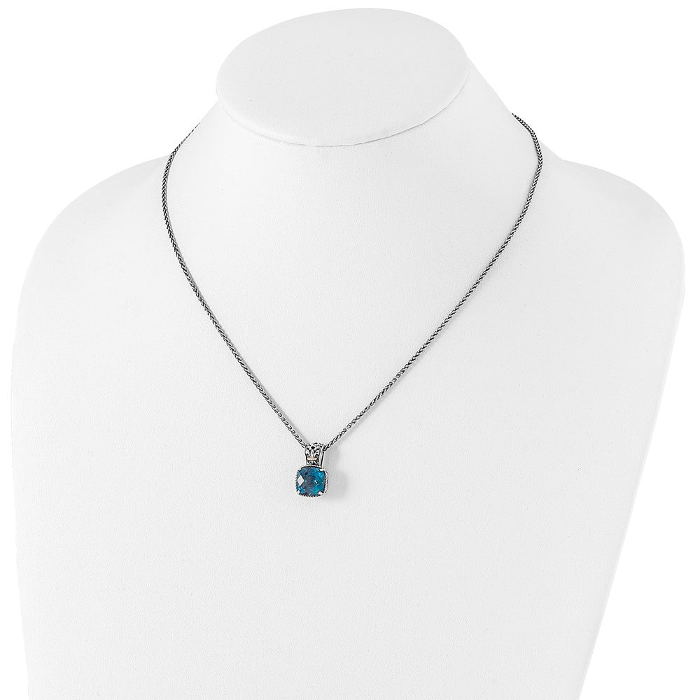 Sterling Silver 14K Gold Accent Cushion London Blue Topaz Necklace 18"