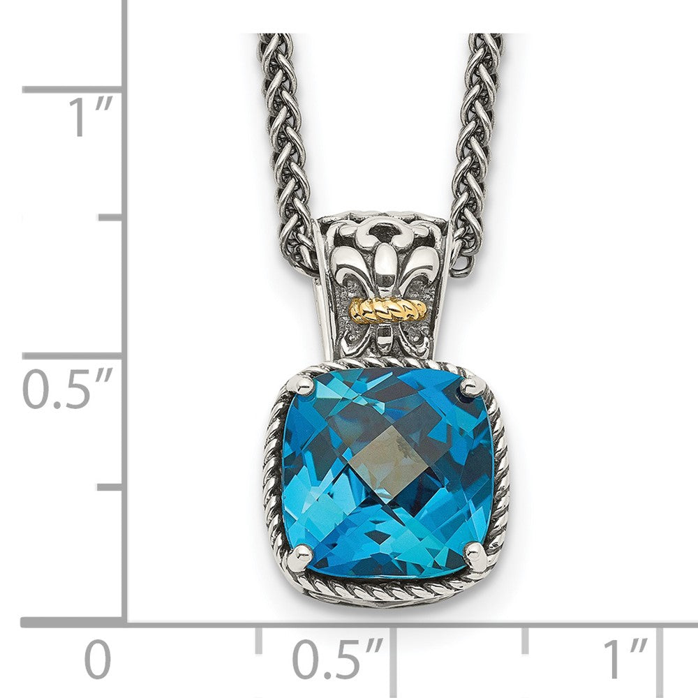 Sterling Silver 14K Gold Accent Cushion London Blue Topaz Necklace 18"
