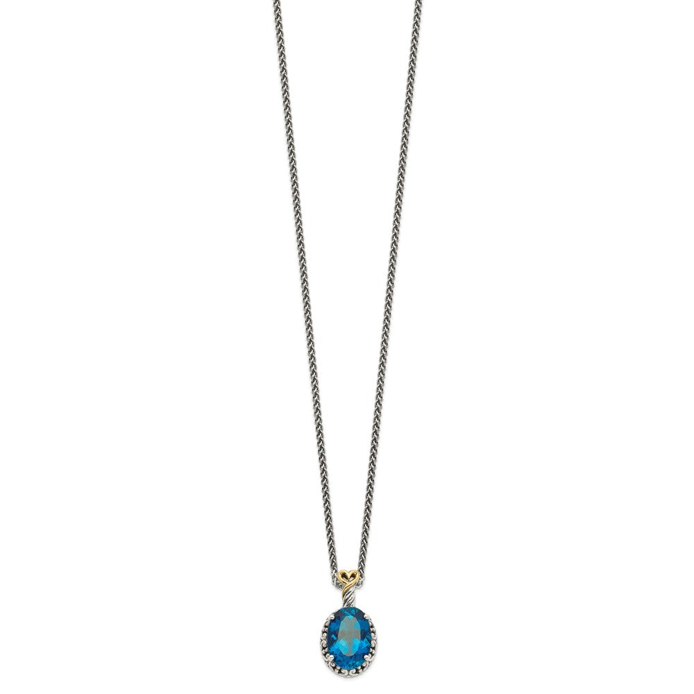 Sterling Silver 14K Gold Accent Oval London Blue Topaz Oval Necklace 18"