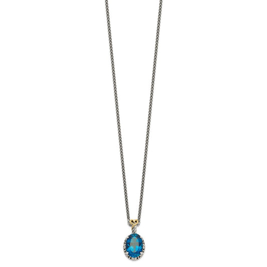 Sterling Silver 14K Gold Accent Oval London Blue Topaz Oval Necklace 18"
