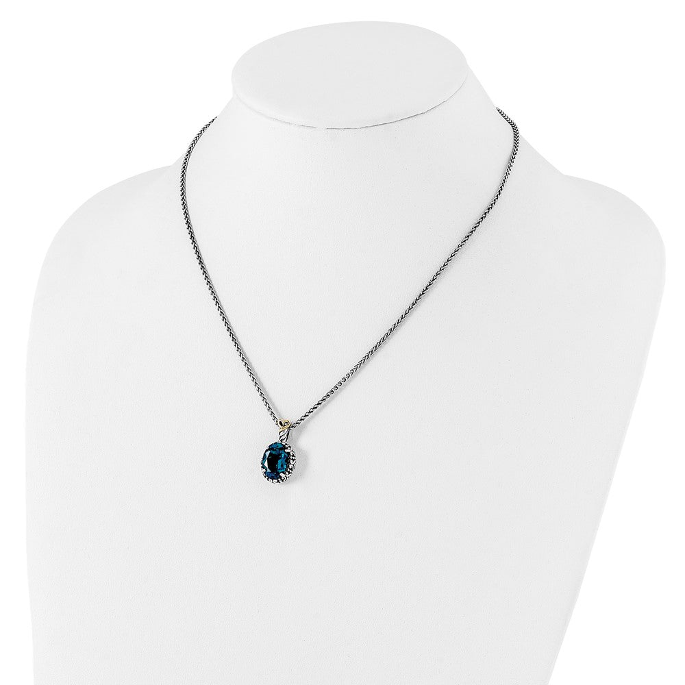 Sterling Silver 14K Gold Accent Oval London Blue Topaz Oval Necklace 18"