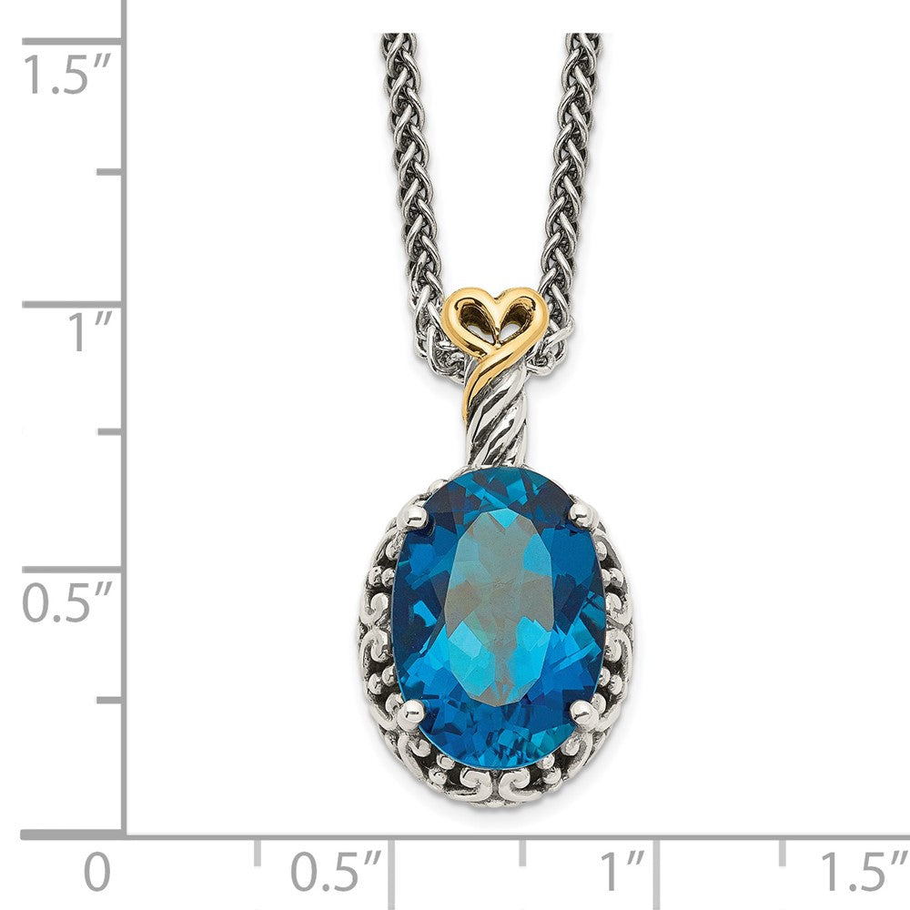 Sterling Silver 14K Gold Accent Oval London Blue Topaz Oval Necklace 18"