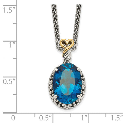 Sterling Silver 14K Gold Accent Oval London Blue Topaz Oval Necklace 18"