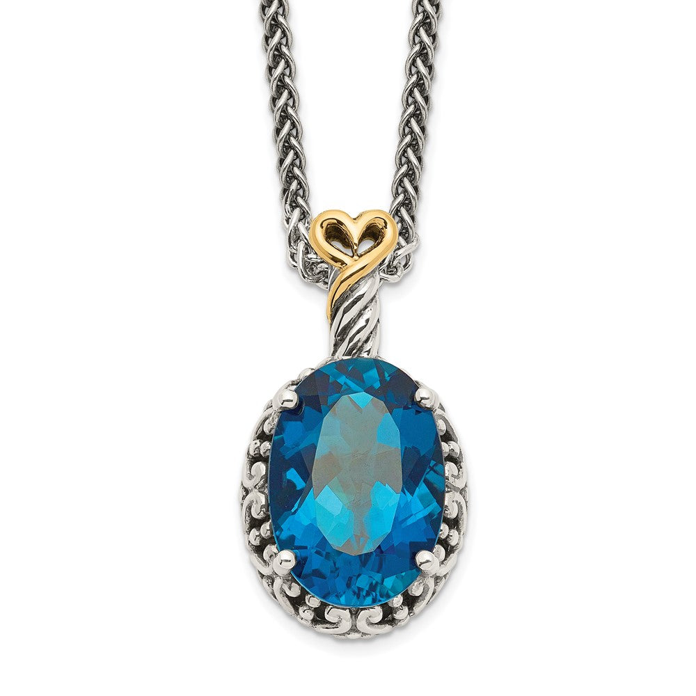 Sterling Silver 14K Gold Accent Oval London Blue Topaz Oval Necklace 18"