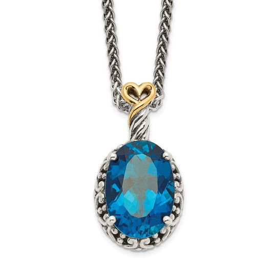 Sterling Silver 14K Gold Accent Oval London Blue Topaz Oval Necklace 18"