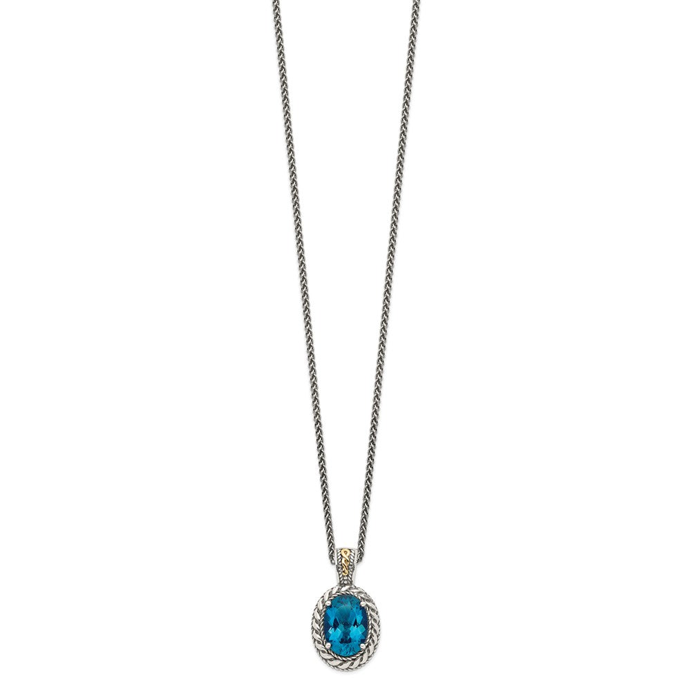 Sterling Silver 14K Gold Accent Oval London Blue Topaz Hinged Bail Necklace 18"