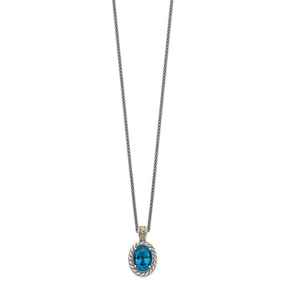 Sterling Silver 14K Gold Accent Oval London Blue Topaz Hinged Bail Necklace 18"