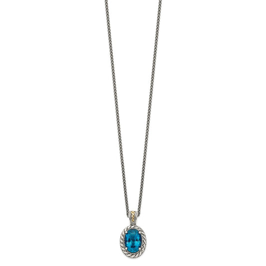 Sterling Silver 14K Gold Accent Oval London Blue Topaz Hinged Bail Necklace 18"