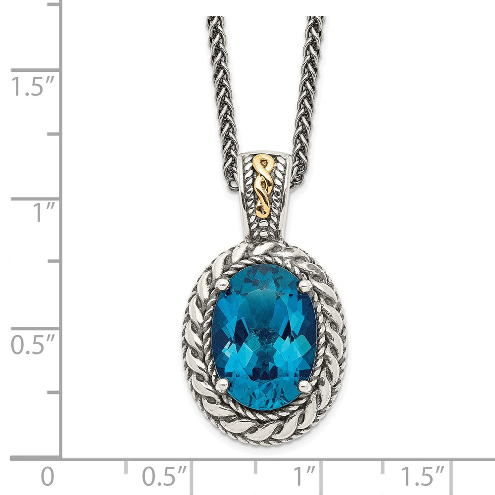 Sterling Silver 14K Gold Accent Oval London Blue Topaz Hinged Bail Necklace 18"