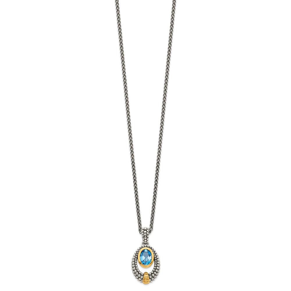 Sterling Silver Gold-tone Flash Gold-plated Oval London Blue Topaz Necklace 18"