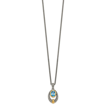Sterling Silver Gold-tone Flash Gold-plated Oval London Blue Topaz Necklace 18"