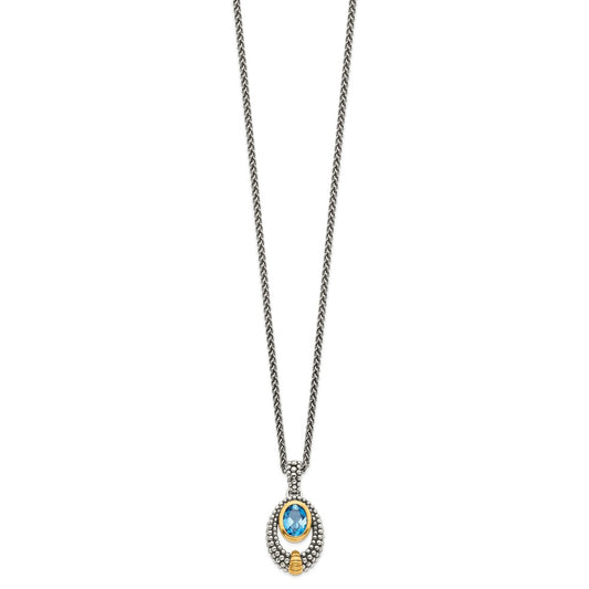 Sterling Silver Gold-tone Flash Gold-plated Oval London Blue Topaz Necklace 18"