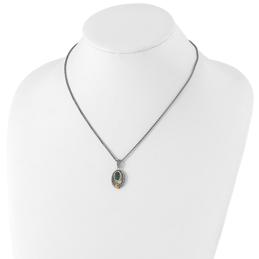 Sterling Silver Gold-tone Flash Gold-plated Oval London Blue Topaz Necklace 18"