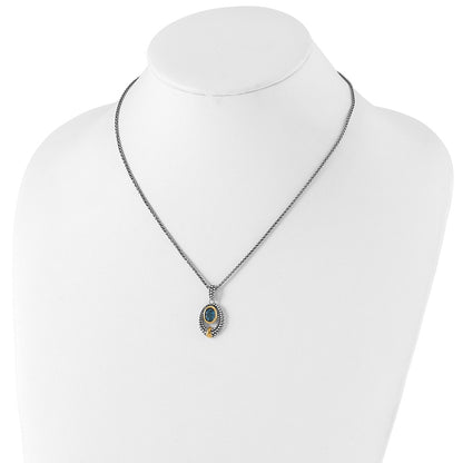 Sterling Silver Gold-tone Flash Gold-plated Oval London Blue Topaz Necklace 18"