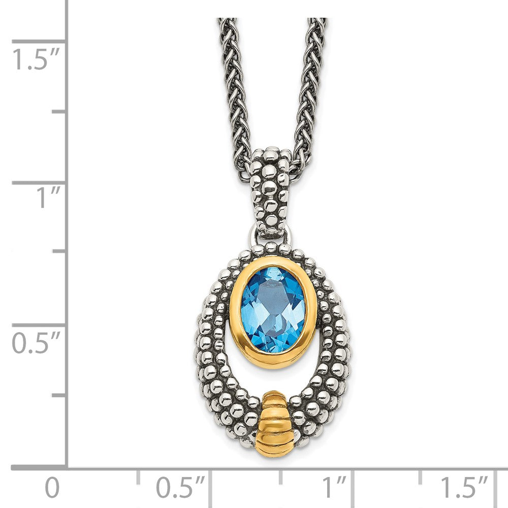 Sterling Silver Gold-tone Flash Gold-plated Oval London Blue Topaz Necklace 18"