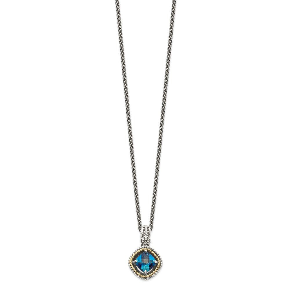 Sterling Silver 14K Gold Accent CushionLondon Blue Topaz Necklace 18"