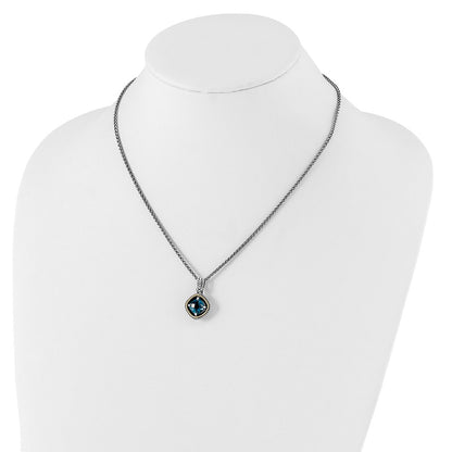Sterling Silver 14K Gold Accent CushionLondon Blue Topaz Necklace 18"